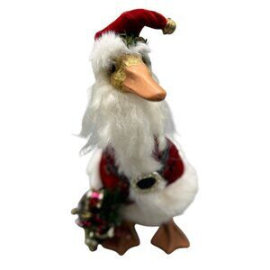 Santa Duck Figurine Red Velvet Outfit White Faux Fur Trim & Accessories READ